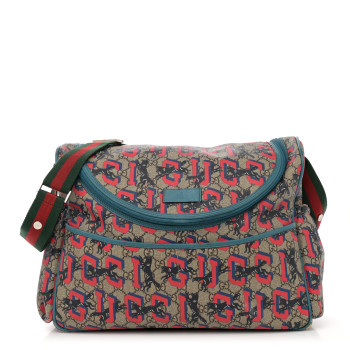 GUCCI GG Supreme Monogram Gucci Wolf Diaper Bag Beige Red