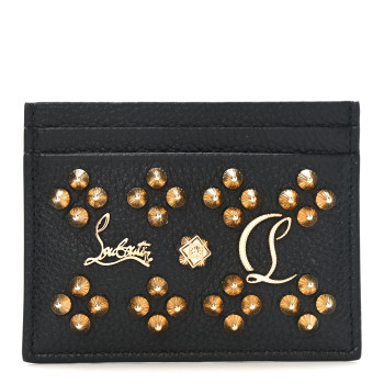 CHRISTIAN LOUBOUTIN Calfskin Kios Studded Card Holder Black Gold