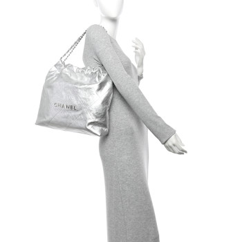 CHANEL Metallic Calfskin Quilted Chanel 22 Silver