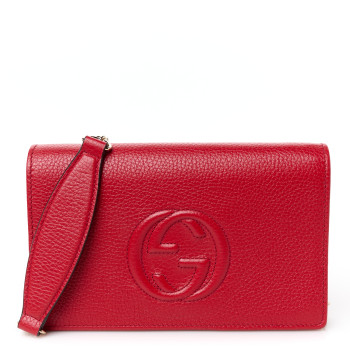 GUCCI Pebbled Calfskin Soho Wallet on Chain Tabasco Red