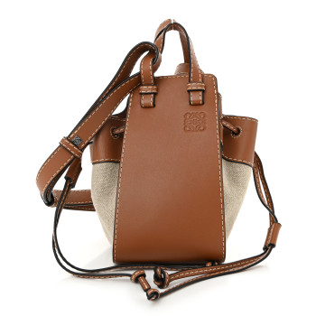 LOEWE Calfskin Canvas Mini Hammock Shoulder Bag Natural Tan