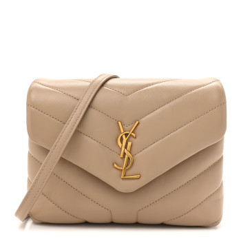 SAINT LAURENT Calfskin Y Quilted Monogram Toy Loulou Crossbody Bag Dark Beige