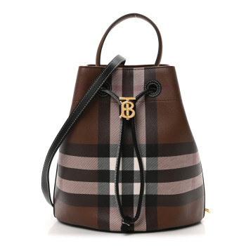 BURBERRY Giant Check Calfskin TB Mini Bucket Bag Dark Birch