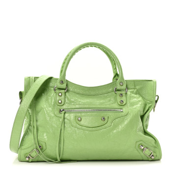 BALENCIAGA Agneau Arena Storico Classic Silver Hardware Medium Le City Green