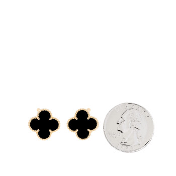 VAN CLEEF & ARPELS 18K Yellow Gold Black Onyx Vintage Alhambra Earrings