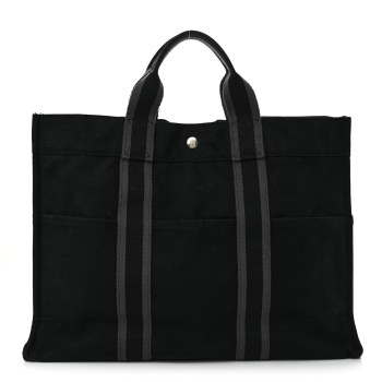 HERMES Canvas Herline MM Tote Black
