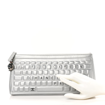 CHANEL Metallic Calfskin Keyboard Pouch Silver