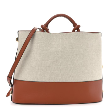 SALVATORE FERRAGAMO Canvas Calfskin Glam Tote Beige Brown