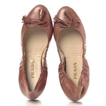 PRADA Vitello Shine Ballet Bow Flats 36 Antico