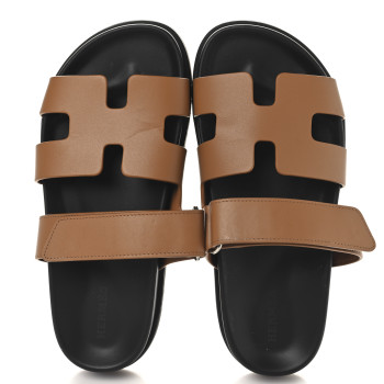 HERMES Calfskin Womens Chypre Sandals 36.5 Naturel
