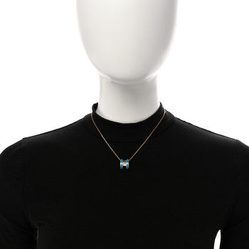 HERMES Lacquered Gold Pop H Pendant Necklace Turquoise