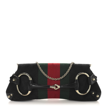GUCCI Monogram Web Horsebit Chain Clutch Black