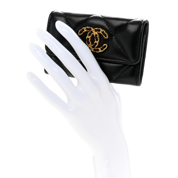 CHANEL Lambskin Quilted Chanel 19 Flap Card Holder Black