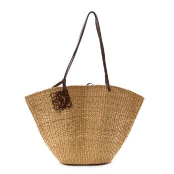 LOEWE Raffia Calfskin Shell Basket Tote Natural Pecan