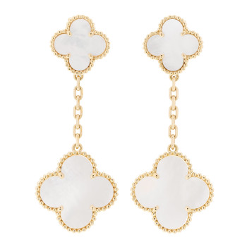 VAN CLEEF & ARPELS 18K Yellow Gold Mother of Pearl 2 Motifs Magic Alhambra Earrings VAN CLEEF & ARPELS 18K Yellow Gold Mother of Pearl 2 Motifs Magic Alhambra Earrings