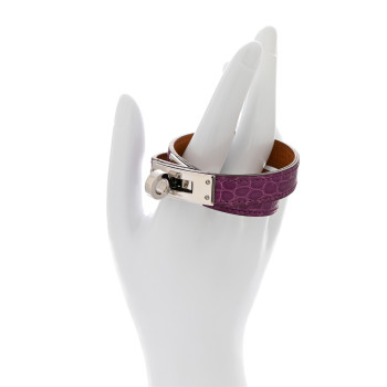 HERMES Shiny Alligator Kelly Double Tour Bracelet S Violet