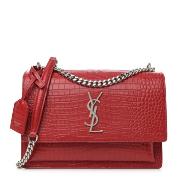 SAINT LAURENT Calfskin Crocodile Embossed Medium Monogram Sunset Rouge Eros