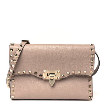 VALENTINO GARAVANI Pebbled Calfskin Medium Rockstud Flip Lock Crossbody Bag Loto