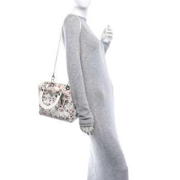 CHRISTIAN DIOR Canvas Nagoya Floral Medium Lady Dior White Multicolor