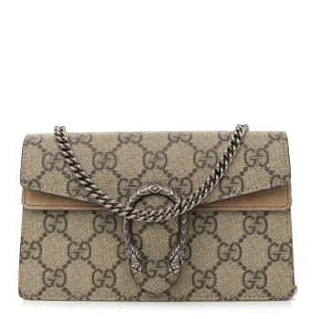 GUCCI GG Supreme Monogram Super Mini Dionysus Shoulder Bag Taupe