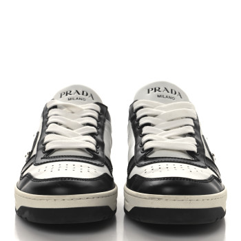PRADA Vitello Sport Spazzolato Rois Triangle Logo Womens Downtown Low Top 30mm Sneakers 37 White Black
