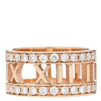 TIFFANY 18K Rose Gold Diamond Wide Atlas Open Ring 48 4.5