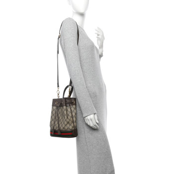 GUCCI GG Supreme Monogram Web Small Ophidia Bucket Bag Brown