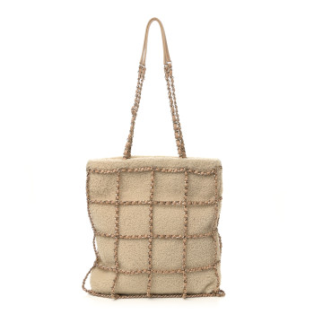CHANEL Shearling Small Shopping Chain Bag Beige