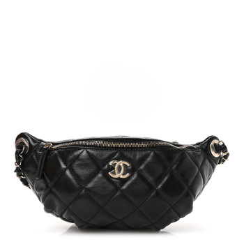 CHANEL Lambskin Quilted Waist Bag Fanny Pack Black