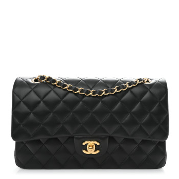 CHANEL Lambskin Quilted Medium Double Flap Black
