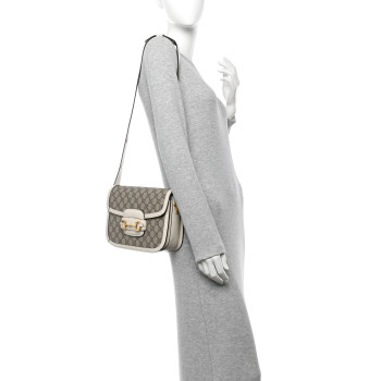 GUCCI GG Supreme Monogram Horsebit 1955 Shoulder Bag Beige Mystic White