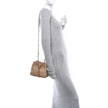 CHANEL Calfskin Stitched Small Egyptian Amulet Drawstring Bag Beige