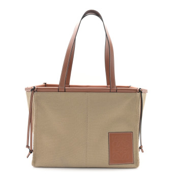 LOEWE Canvas Calfskin Cushion Tote Natural