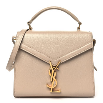SAINT LAURENT Grain de Poudre Mini Classic Monogram Cassandra Top Handle Beige