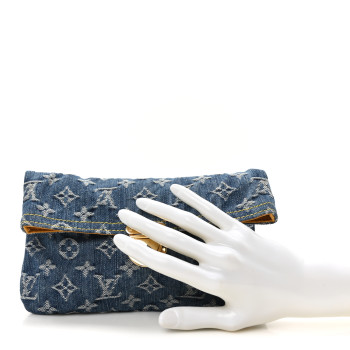 LOUIS VUITTON Monogram Denim Pochette Plat Clutch Blue