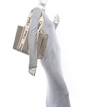 CHLOE Linen Calfskin Medium Woody Ribbon Tote Cement Pink