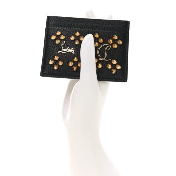 CHRISTIAN LOUBOUTIN Calfskin Kios Studded Card Holder Black Gold