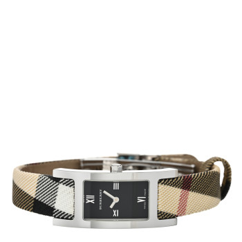 BURBERRY Stainless Steel Calfskin 18mm Heritage Nova Check Quartz Watch Black BU1009