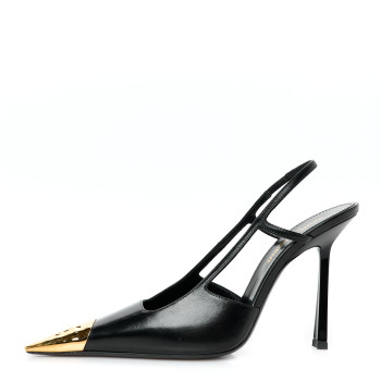 SAINT LAURENT Smooth Calfskin Jeanne 110 Slingback Pumps 36 Black Gold