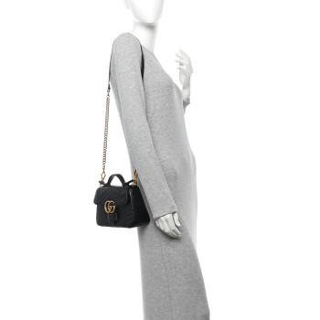GUCCI Calfskin Matelasse Mini GG Marmont Top Handle Shoulder Bag Black