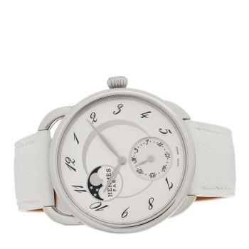 HERMES Stainless Steel Epsom 38mm Arceau Petite Lune Automatic Watch Blanc