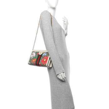 GUCCI GG Supreme Monogram Flora Web Small Ophidia Chain Shoulder Bag White