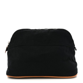 HERMES Cotton Canvas Bolide Travel Cosmetic Pouch MM Black