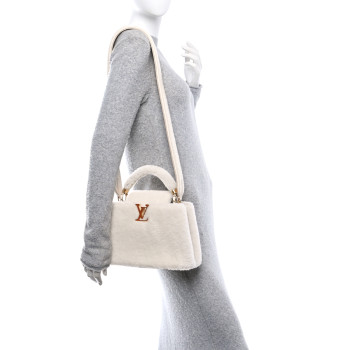 LOUIS VUITTON Shearling Calfskin Capucines BB White