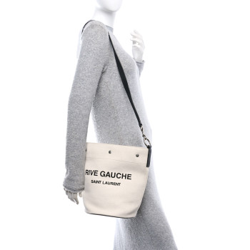 SAINT LAURENT Linen Calfskin Rive Gauche Bucket Bag Greggio Natural