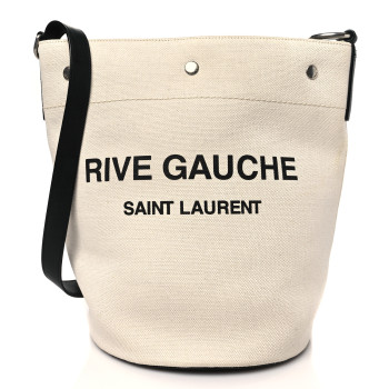 SAINT LAURENT Linen Calfskin Rive Gauche Bucket Bag Greggio Natural