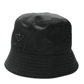 PRADA Re-Nylon Rubber Logo Bucket Hat S Black
