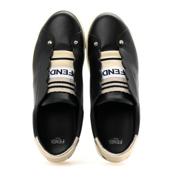 FENDI Vitello Lurex Rockoclick Slip On Sneakers 38 Black Gold