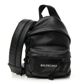 BALENCIAGA Grained Calfskin Mini Explorer Crossbody Backpack Black
