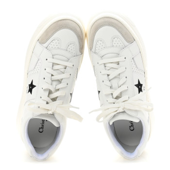 CHRISTIAN DIOR Calfskin Suede Dior Star Ors Platform Sneakers White Black 38.5 White Black